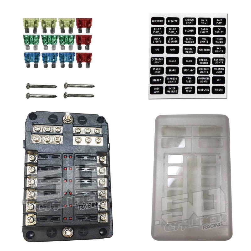 12 Way Fuse Block with Ground - LED Indicators