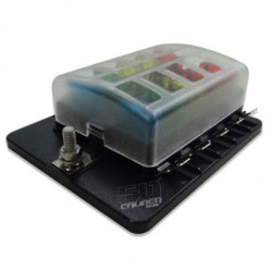 10 Way 12V Circuit Fuse Block - LED Indicators - Blade Terminals