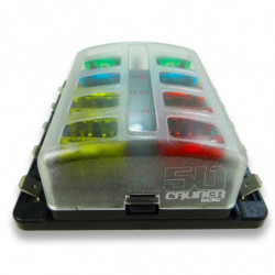 10 Way 12V Circuit Fuse Block - LED Indicators - Blade Terminals