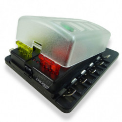 10 Way 12V Circuit Fuse Block - LED Indicators - Blade Terminals