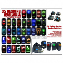 50 Caliber Racing OFF/ON/ON Waterproof Rocker Switch, LED Backlit Available in Red Blue Green & Orange