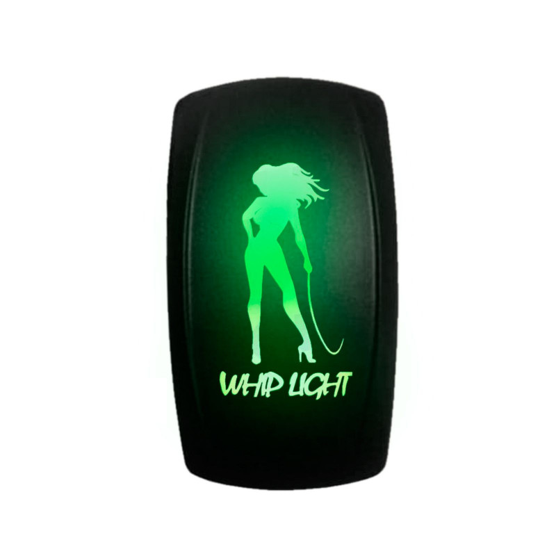 Waterproof On/Off Rocker Switch Sexy Design "Whip Light" with Green LED Illumination