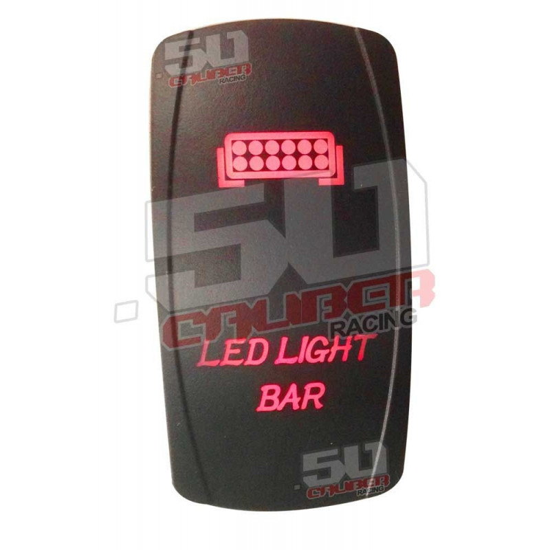 Illuminated 50 Caliber Racing On/Off Rocker Switch with laser-etched design - "LED Light Bar" RED