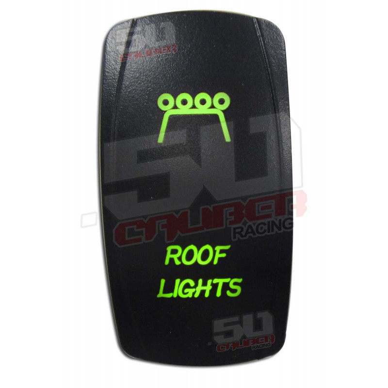 Illuminated 50 Caliber Racing On/Off Rocker Switch with laser etched design - "Roof Lights" Green