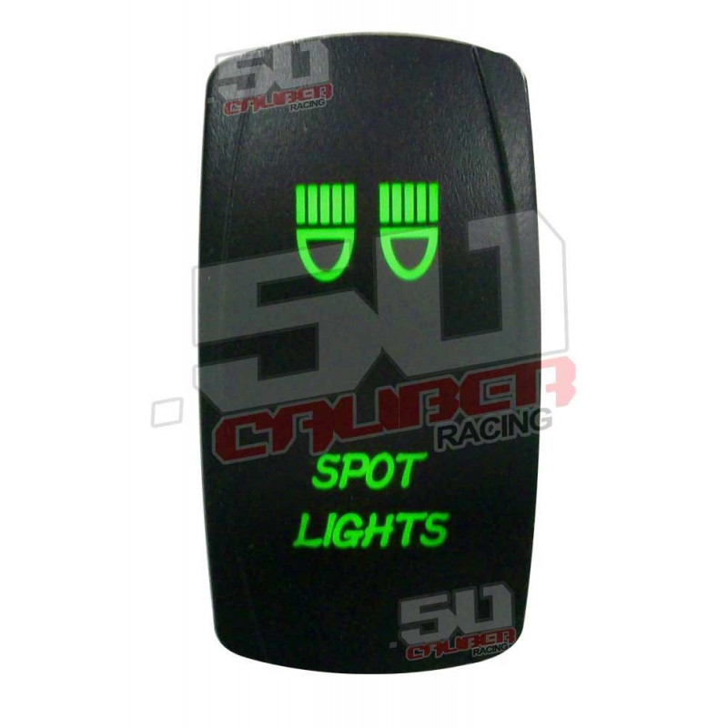 Illuminated 50 Caliber Racing On/Off Rocker Switch with laser etched design - "Spot Lights" Green LED