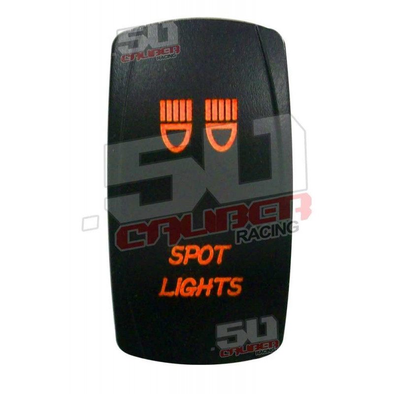 Illuminated 50 Caliber Racing On/Off Rocker Switch with laser etched design - "Spot Lights" Orange LED