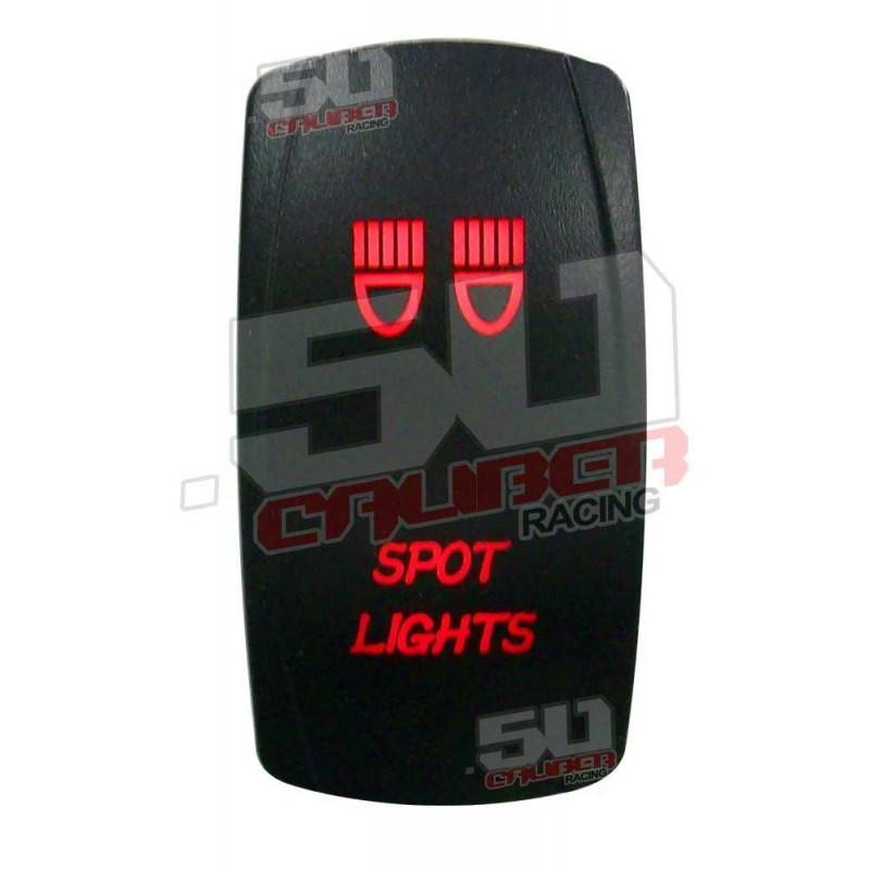 Illuminated 50 Caliber Racing On/Off Rocker Switch with laser etched design - "Spot Lights" Red LED
