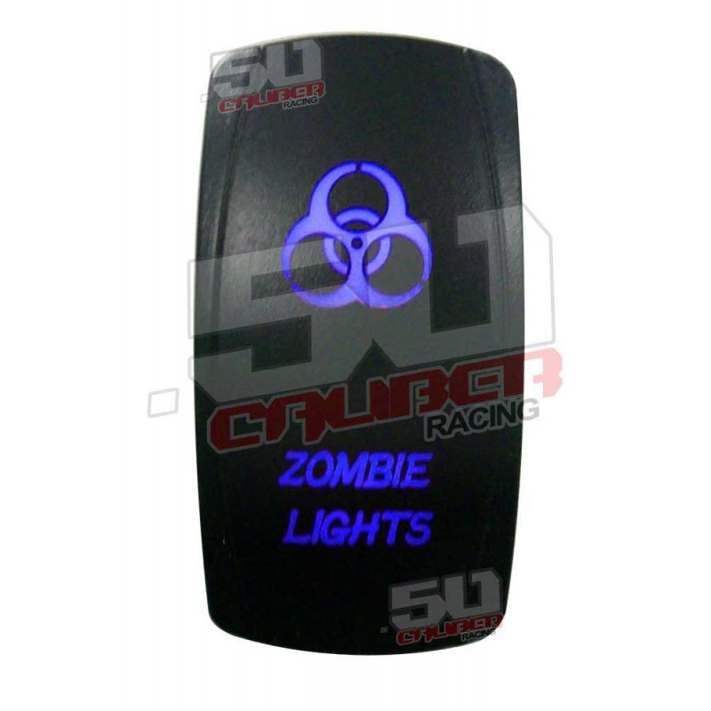 Illuminated 50 Caliber Racing On/Off Rocker Switch with laser etched design - "Zombie Lights" BLUE LED