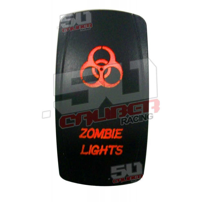 Illuminated 50 Caliber Racing On/Off Rocker Switch with laser etched design - "Zombie Lights" ORANGE LED