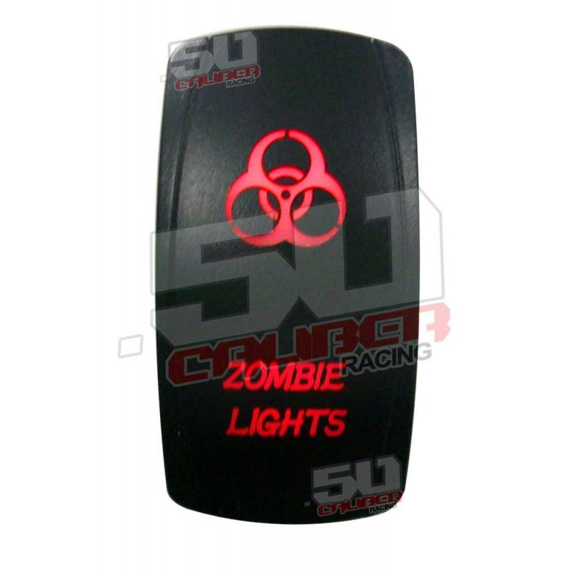 Illuminated 50 Caliber Racing On/Off Rocker Switch with laser etched design - "Zombie Lights" RED LED