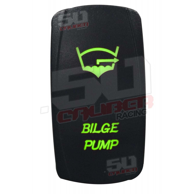 Illuminated 50 Caliber Racing On/Off Rocker Switch with laser-etched design - "Bilge Pump"