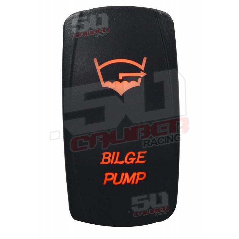 Illuminated 50 Caliber Racing On/Off Rocker Switch with laser-etched design - "Bilge Pump"