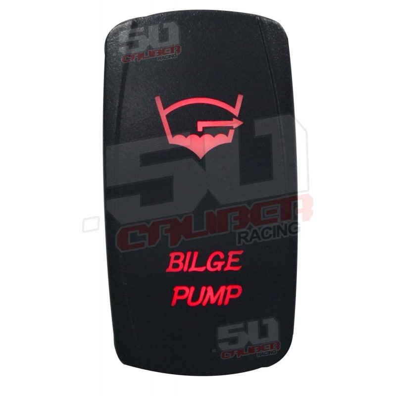 Illuminated 50 Caliber Racing On/Off Rocker Switch with laser-etched design - "Bilge Pump"