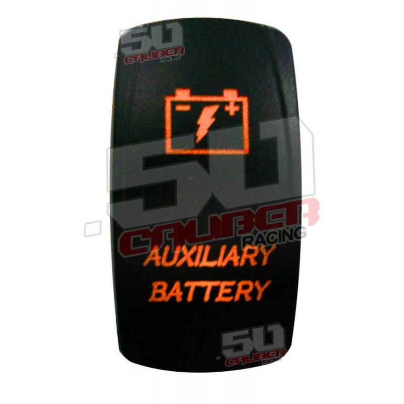 Illuminated 50 Caliber Racing On/Off Rocker Switch with laser-etched design "Auxiliary Battery"
