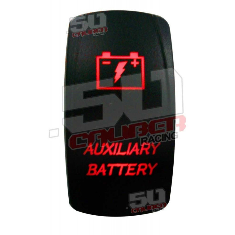 Illuminated 50 Caliber Racing On/Off Rocker Switch with laser-etched design "Auxiliary Battery"