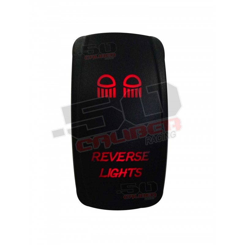 Illuminated 50 Caliber Racing On/Off Rocker Switch with laser-etched design - "Reverse Lights"