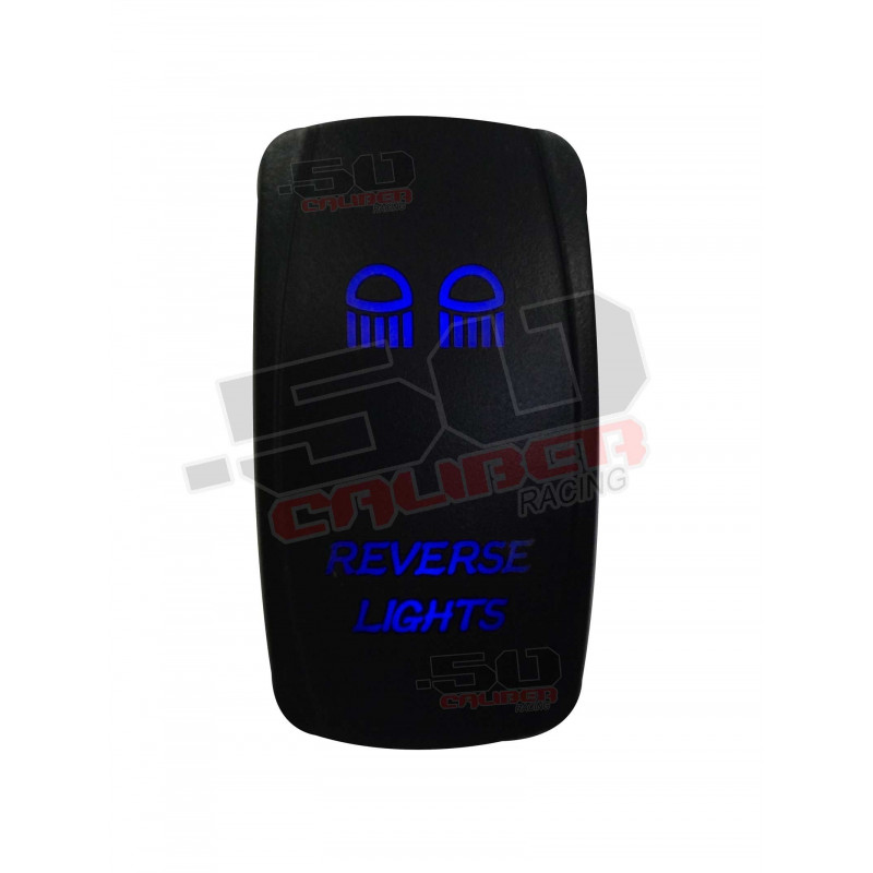 Illuminated 50 Caliber Racing On/Off Rocker Switch with laser-etched design - "Reverse Lights"