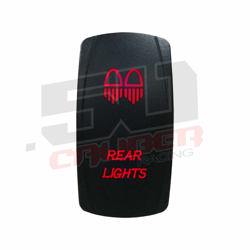 Illuminated 50 Caliber Racing On/Off Rocker Switch with laser etched design - "Dual Rear Lights"