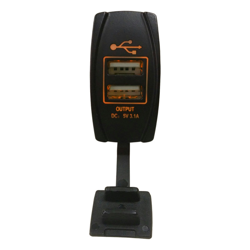 Illuminated 50 Caliber Racing Dual USB Rocker Switch - USB Type A