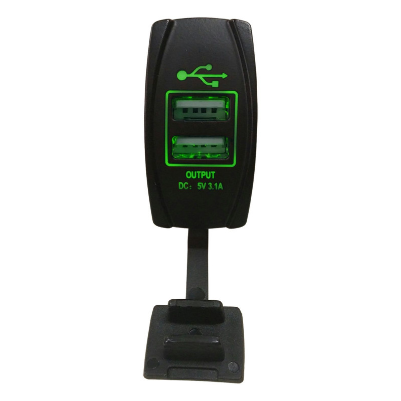 Illuminated 50 Caliber Racing Dual USB Rocker Switch - USB Type A