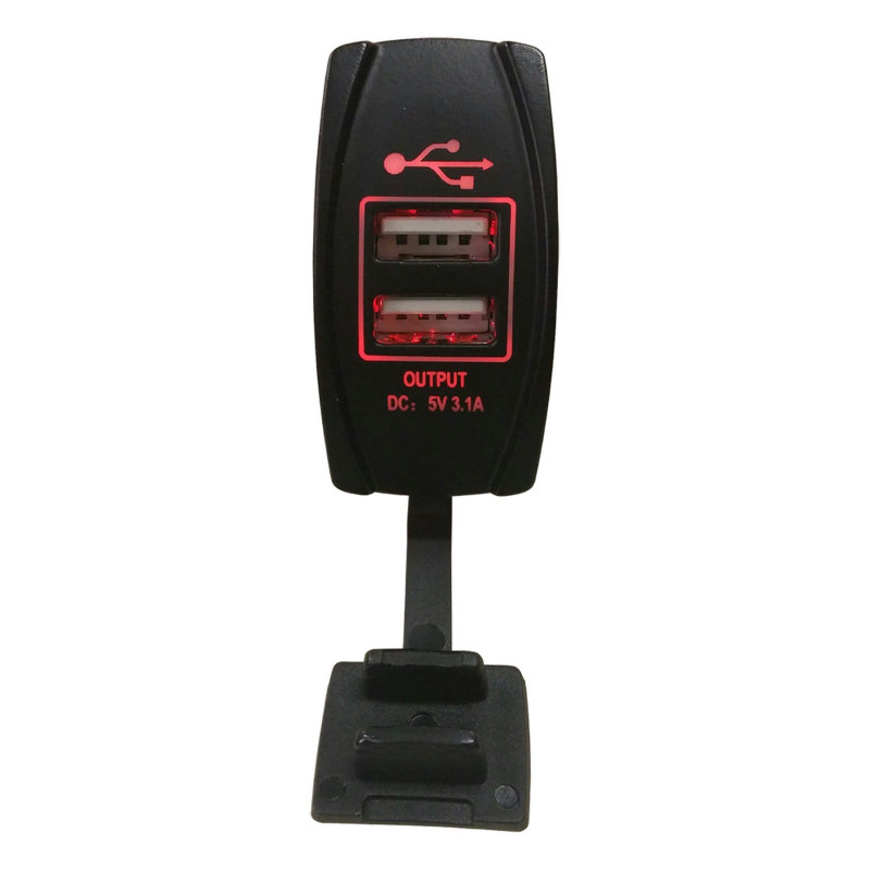 Illuminated 50 Caliber Racing Dual USB Rocker Switch - USB Type A