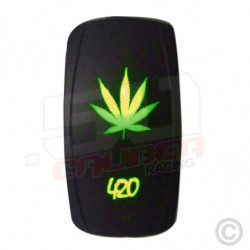 Illuminated 50 Caliber Racing On/Off Rocker Switch with laser etched design - "420 Leaf"