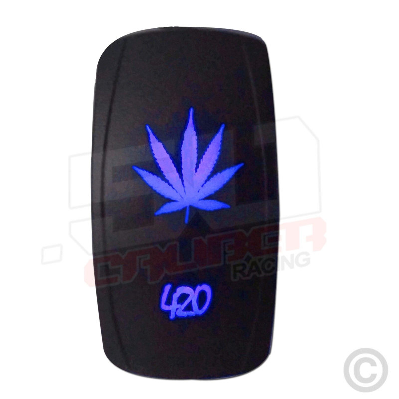 Illuminated 50 Caliber Racing On/Off Rocker Switch with laser etched design - "420 Leaf"