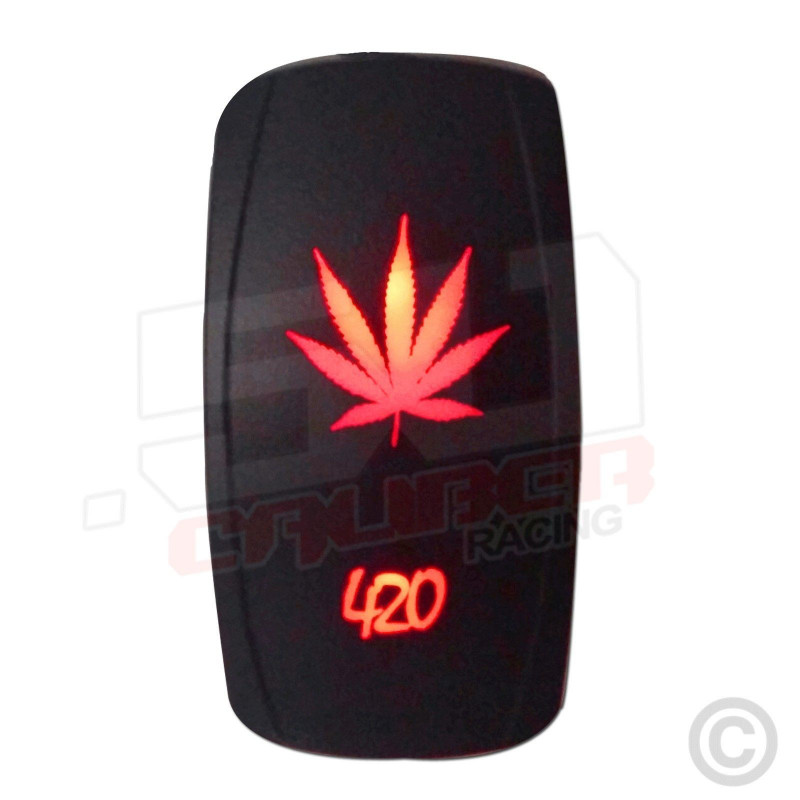 Illuminated 50 Caliber Racing On/Off Rocker Switch with laser etched design - "420 Leaf"