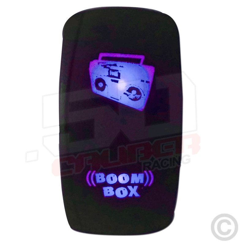 Illuminated 50 Caliber Racing On/Off Rocker Switch with laser etched design -"Boom Box"