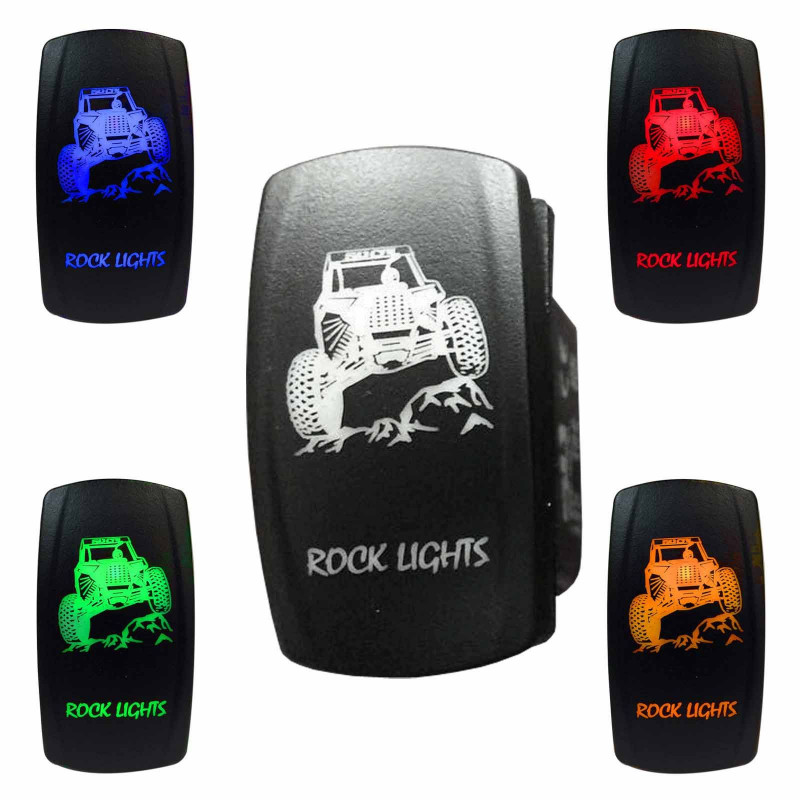 Illuminated 50 Caliber Racing On/Off Rocker Switch with laser etched design - "Rock Lights" with RZR