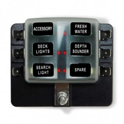 Universal 6 Way Covered 12V Circuit Blade Fuse Box with LED Indicators and Accessories